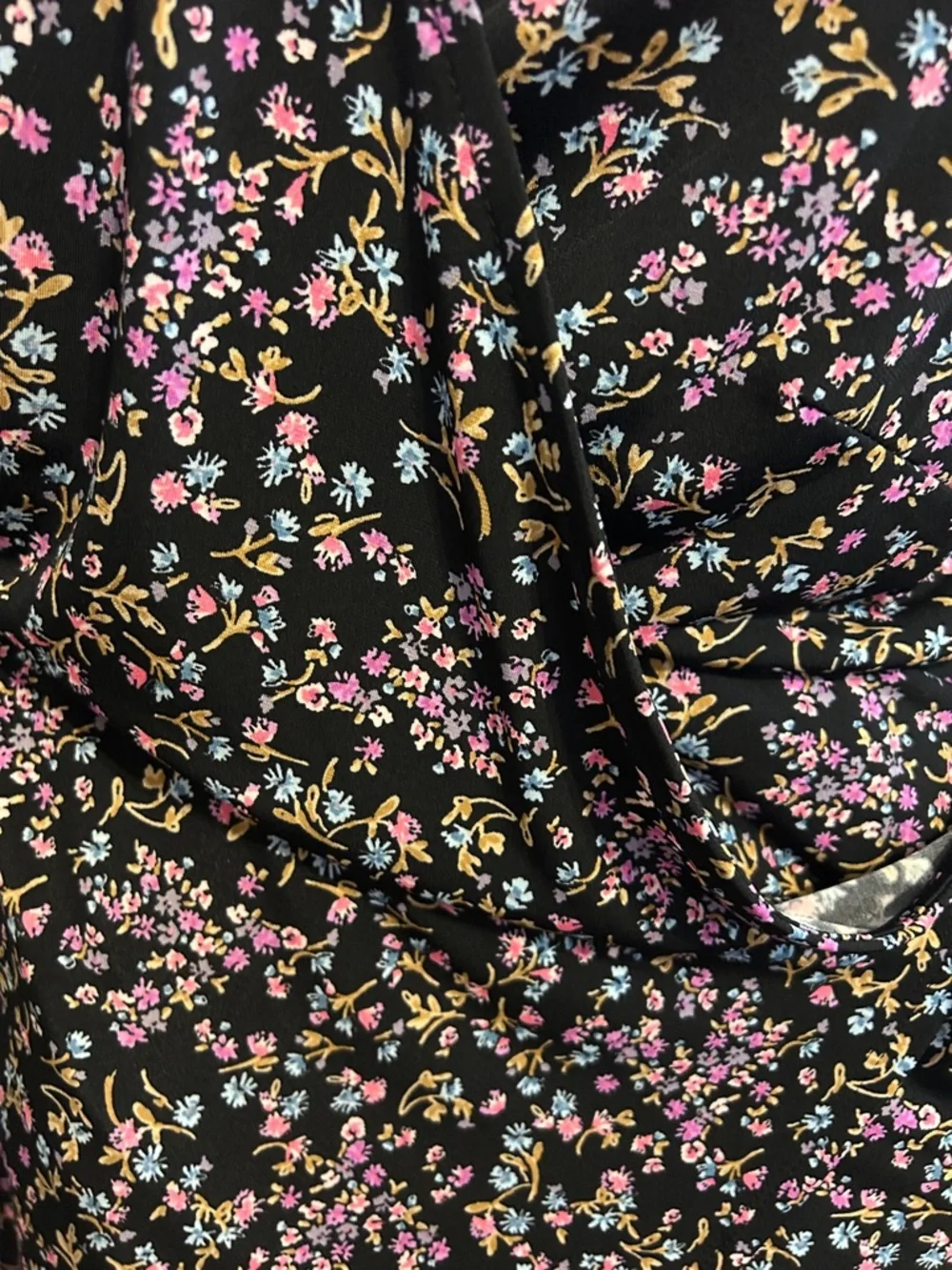 torrid Black Floral Wrap Blouse with Pink and Blue Sprigs - Picture 3 of 3